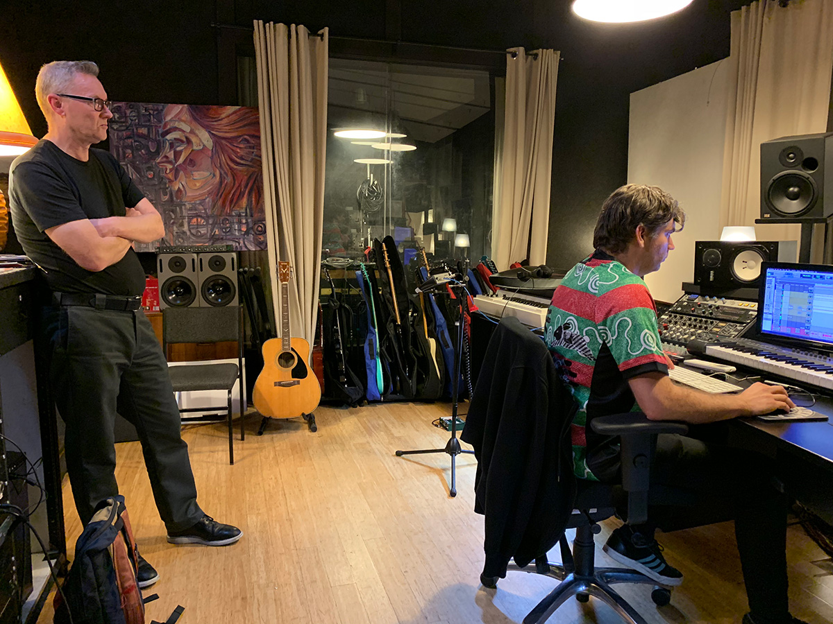 IMAGE: John and Lachlan, 14 June, 2019. Recording the third album continues at The Parliament Studios.